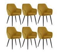 Colenis® - Laura Chaise de Salle à Manger - Lot de 6 - Jaune Ocre - Velours - Design - Chaise de Cuisine - Assise rembourrée en - Pieds en métal