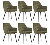 Colenis® - Laura Chaise de Salle à Manger - Velours - Design - Chaise de Cuisine - Assise rembourrée en - Pieds en métal - Lot de (6, Vert Olive)