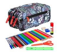ColePack Design - Trousse triple avec 3 fermetures éclair et matériel scolaire des premières marques inclus, Match, scolaire