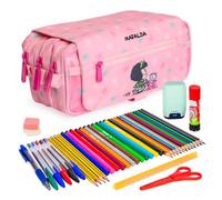 ColePack Design - Trousse triple avec 3 fermetures éclair et matériel scolaire des premières marques inclus, Mf Babycart, Sacs scolaires