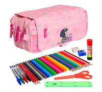 ColePack Design - Trousse triple avec 3 fermetures éclair et matériel scolaire des premières marques inclus, Mfbabycart, scolaire