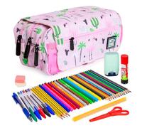 ColePack Design - Trousse triple avec 3 fermetures éclair et matériel scolaire des premières marques inclus, Tropical, Sacs scolaires