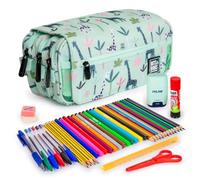 ColePack Design - Trousse triple avec 3 fermetures éclair et matériel scolaire des premières marques inclus, Jungle, Sacs scolaires