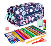 ColePack Design - Trousse triple avec 3 fermetures éclair et matériel scolaire des premières marques inclus, Princesse, Sacs scolaires