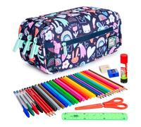 ColePack Design - Trousse triple avec 3 fermetures éclair et matériel scolaire des premières marques inclus, Princesse, scolaire