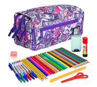 ColePack Design - Trousse triple avec 3 fermetures éclair et matériel scolaire des premières marques inclus, manche, Sacs scolaires