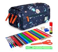 ColePack Design - Trousse triple avec 3 fermetures éclair et matériel scolaire des premières marques inclus, Cosmos, scolaire