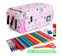ColePack Design - Trousse triple avec 3 fermetures éclair et matériel scolaire des premières marques inclus, Tropical, scolaire