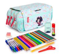 ColePack Design - Trousse triple avec 3 fermetures éclair et matériel scolaire des premières marques inclus, Mf Pyjama, Sacs scolaires