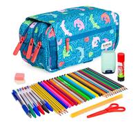 ColePack Design - Trousse triple avec 3 fermetures éclair et matériel scolaire des premières marques inclus, Alligator, Sacs scolaires