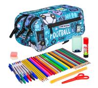 ColePack Design - Trousse triple avec 3 fermetures éclair et matériel scolaire des premières marques inclus, Héros, 23 x 10 x 10 cm, Sacs scolaires