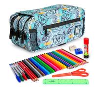 ColePack Design - Trousse triple avec 3 fermetures éclair et matériel scolaire des premières marques inclus, Ours, scolaire