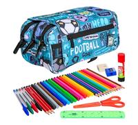 ColePack Design - Trousse triple avec 3 fermetures éclair et matériel scolaire des premières marques inclus, Héros, scolaire
