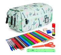 ColePack Design - Trousse triple avec 3 fermetures éclair et matériel scolaire des premières marques inclus, Jungle, scolaire