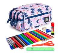 ColePack Design - Trousse triple avec 3 fermetures éclair et matériel scolaire des premières marques inclus, Coucher de soleil, scolaire