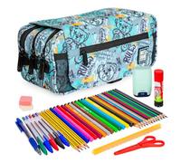 ColePack Design - Trousse triple avec 3 fermetures éclair et matériel scolaire des premières marques inclus, Ours, Sacs scolaires