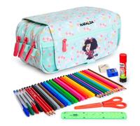 ColePack Design - Trousse triple avec 3 fermetures éclair et matériel scolaire des premières marques inclus, Mfpyjama, scolaire