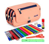 ColePack Eco Trousse triple avec 3 fermetures éclair et matériel scolaire de première marque inclus, Rose 1918, Moderne