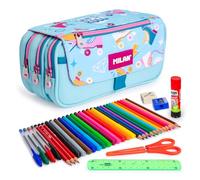 ColePack Eco Trousse triple avec 3 fermetures éclair et matériel scolaire de première marque inclus, Roller, Moderne