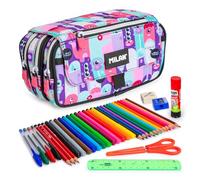 ColePack Eco Trousse triple avec 3 fermetures éclair et matériel scolaire de première marque inclus, Aliens, Moderne