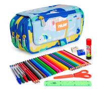 ColePack Eco Trousse triple avec 3 fermetures éclair et matériel scolaire de première marque inclus, Blueodyssey, Moderne