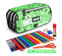 ColePack Eco Trousse triple avec 3 fermetures éclair et matériel scolaire de première marque inclus, Tandem, Moderne