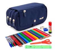 ColePack Eco Trousse triple avec 3 fermetures éclair et matériel scolaire de première marque inclus, Bleu 1918, Moderne