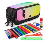 ColePack Eco Trousse triple avec 3 fermetures éclair et matériel scolaire de première marque inclus, Coucher de soleil, Moderne