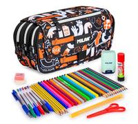 ColePack Pro - Trousse triple avec 4 fermetures éclair et matériel scolaire de première marque inclus, Doigt, Sacs scolaires