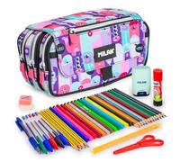 ColePack Pro - Trousse triple avec 4 fermetures éclair et matériel scolaire de première marque inclus, Aliens, Sacs scolaires