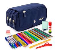 ColePack Pro - Trousse triple avec 4 fermetures éclair et matériel scolaire de première marque inclus, Bleu 1918, Sacs scolaires