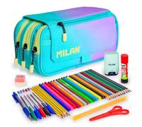 ColePack Pro - Trousse triple avec 4 fermetures éclair et matériel scolaire de première marque inclus, Sunset Turquoise, Sacs scolaires