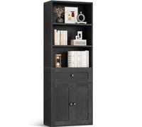Coleshome Bibliothèque 5 Niveaux avec Portes, Cabinet et Tiroirs, Bibliothèque Meuble de Rangement Étagère Bibliothèque Haute pour Salon, Bureau, Chambre, Noir, 48 x 24 x 164.2