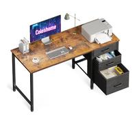 Coleshome Bureau avec 3 Tiroirs en Tissu, 120x48cm Bureau Informatique avec Porte-Casque, Bureaux D'ordinateur Réversible pour Petit Bureaux à Domicile, Marron