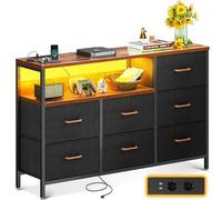 Coleshome Commode Chambre, avec LED Changeant de Couleur et 2 Prises USB & 2 Prises AC Ports, Commode avec 7 Tiroirs en Tissu pour Chambre à Coucher, Salon, 132 * 30 * 89cm, Couleur Rétro
