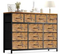 Coleshome Grande Commode Chambre Adulte, Commode à 13 Tiroirs en Tissu, Doté d'une Structure en Acier Robuste, Plateau en Bois, Idéale pour Le Salon et la Chambre, 140 x 30 x 101cm