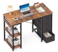 Coleshome Petit Bureau avec 4 Tiroirs en Tissu, 100x40cm Bureau avec Étagères Réversibles, Table d'ordinateur Table Informatique pour Salon Domicile, Marron