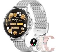 Colesma Montre Connectée Femme avec Appel Bluetooth, 1,27" AMOLED Podometre 24H FréQuence Cardiaque/SpO2/Surveillance du Sommeil, 120+ Sportifs Montre Sport pour Android iOS (Argent, 4 Bracelets)