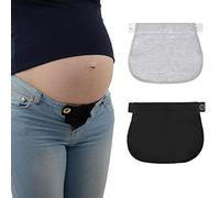 Colexy 2 Pcs Extension Pantalon de Maternité Réglable Élastique Taille Extension de Ceinture de Grossesse Extension de Pantalon de Grossesse Élastique pourla Femme Enceinte (Noir+Gris)