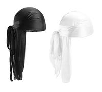 Colexy 2 PCS Silky Durag Unisexe Bonnet Chapeau Durag pour Hommes Femmes Bonnet Respirant Doux Bandana Wave Cap Durag Turban Head Headwraps avec Long Tail et Wide Straps