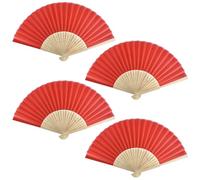 Colexy 4 Pièces Éventails Pliants en Tissu de Soie avec Frange, Eventails à Main Pliables Bambou Creux Sculpté Éventail Pliant de Style Chinois pour Cadeau de Fête Décoration Danser (Rouge)