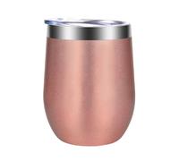 Colexy Gobelet à vin sous vide en acier inoxydable - Or rose - 350 ml - Double paroi - Avec couvercle - Verre à vin isolé pour femmes et hommes - Café, champagne, toutes les boissons chaudes/froides