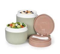 Colexy Gobelet Petit Déjeuner, Bol à Yaourt, Bols Muesli a Emporter avec Cuillère, Double Couche Pot Yaourt, Gobelet Muesli To Go, Bol Muesli Réutilisable pour Portable Bureau École Voyage (Vert)