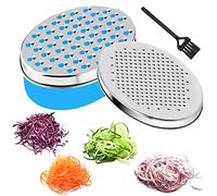 Colexy Râpe à Fromage avec Conteneur, Manuelle Râpe à Légumes Broyeur, Récipient de Stockage des Aliments, Ovale Boîte avec Brosse de Nettoyage, pour Éplucher (Bleu)