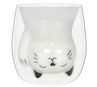 Colexy Verres à Expresso à Double Paroi, Tasse à Cafe, Tasses à Thé en Forme d'Chat mignon de 250 ml, Verres Thermiques à Effet Flottant, Tasse de Lait Cadeau d'Anniversaire pour Femme