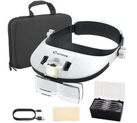 COLFULINE Lunettes Loupes avec Éclairage, Loupe Frontale À 8 LED avec Bandeau Léger, 5 Lentilles 1,0X À 3,5X, Batterie 900 MAh Et Recharge USB, 3 Modes D'éclairage Et 2 Niveaux De Luminosité, Lunette