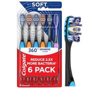 Colgate 360 Advanced Clean Adult Soft Lot de 6 brosses à dents avec nettoyant pour les joues et la langue, aide à nettoyer vos dents, votre langue, vos joues et vos gencives