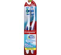 Colgate Brosse à dents à 360° avec nettoyeur de langue et de joues, taille moyenne - 2 pièces