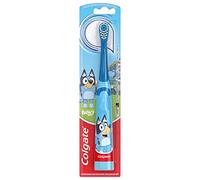 Colgate Brosse à dents à piles pour enfants avec pile AA incluse, poils extra doux, poignée plate pour éviter le roulement, brosse à dents Bluey