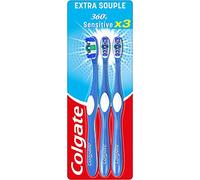 COLGATE - Brosse à Dents Colgate 360 Sensitive - Extra Souple - Manche Avec 25 % de Plastique Recyclé - Lot de 3